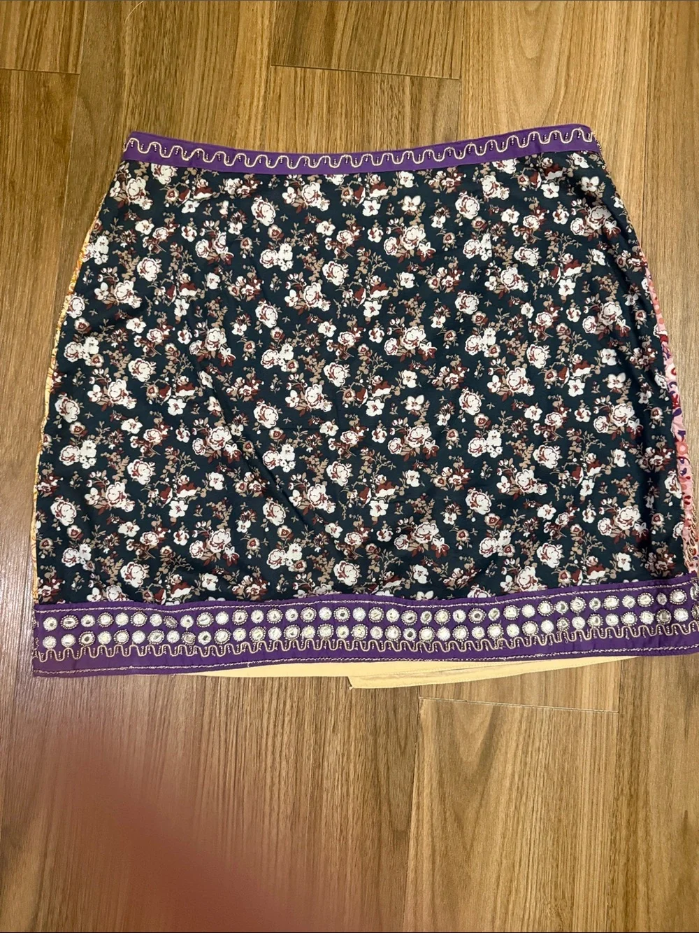 Zara Floral Patchwork Wrap Skirt - Purple & Peach - Picture 3 of 3